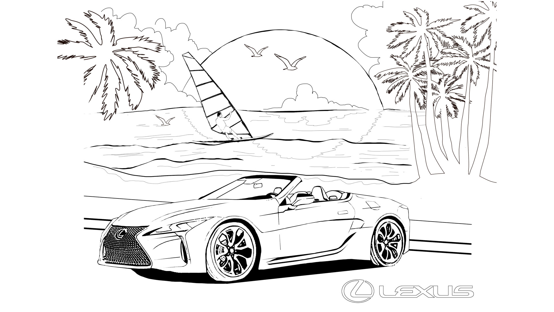 Imagen de Lexus ilustrado en blanco y negro